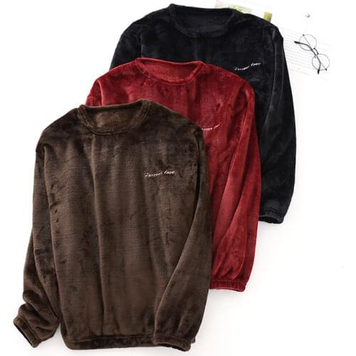 Sleep tops winter flannel long-sleeve Pajama velvet coral fleece letter printed Couple Sleepwear autumn home service mens tops