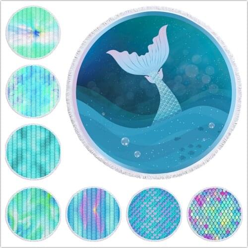 Mermaid Style Beach Towel 150cm Microfiber Swimming Bath Towel Outdoor Camping Picnic Rest Blanket Beach Mat Yoga Pad