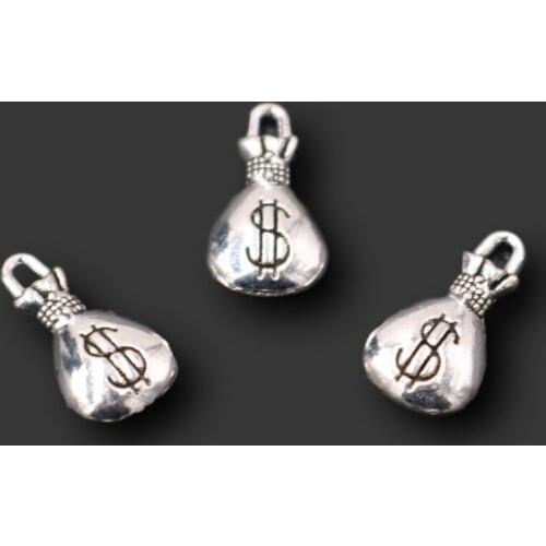 20pcs Silver Plated Cute Money Bag Pendant Retro Earrings Bracelet Metal Accessories DIY Charms For Jewelry Craft Making 17*9mm
