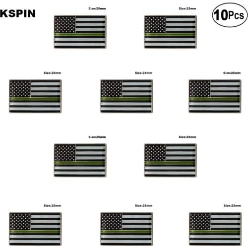 U.S.A Police Green Lapel Pin Flag badge Brooch Pins Badges 10Pcs a Lot