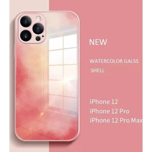 Liquid Square Tempered Glass Shockproof Case For Iphone 12 11 Pro Max XR X XS Max 7 8 Plus 12 Mini SE 2020 Watercolor Back Cover