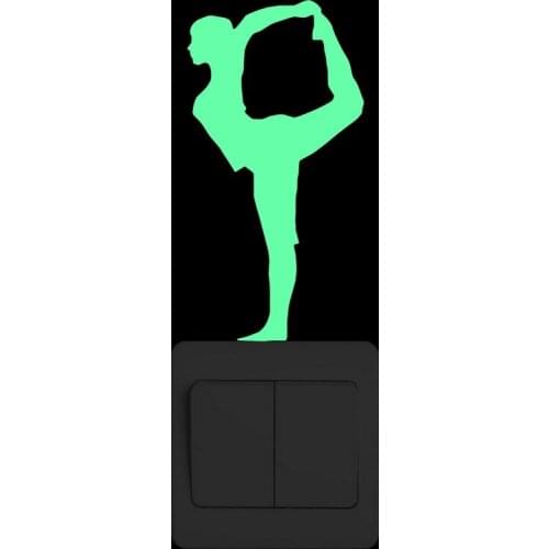 Girl Stretching Leg On Light Switch Sticker Glow in the Dark Cartoon Yoga Wall Stickers for Kids Bedroom Dancing Room Decoration