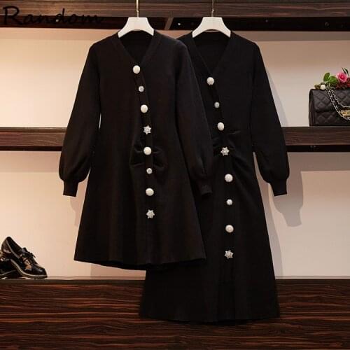 Plus Size 2020 Winter Warm Side Buttons Beaded Diamond Sweater Dress Women Knitted Long Sleeve Bandage Wrap Party Black Dresses