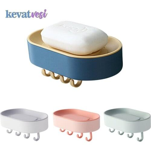 Punch-free Soap Storage Rack Self Draining Soap Holder With Towel Hook Wall-mounted Draining Dish Kitchen Bathroom Accessories