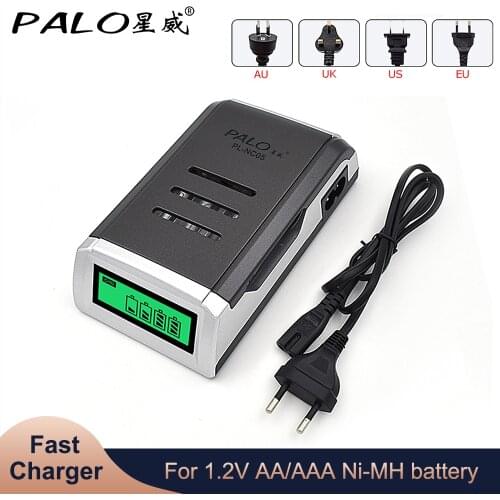 PALO LCD Quick Charger with 4 Slots LCD Display Smart Intelligent Battery Charger for AA / AAA NiCd NiMh Rechargeable Batteries