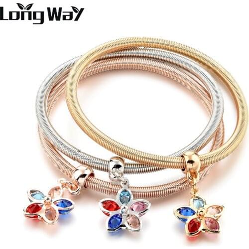 Longway 2019 Vintage bracelets & bangles women gift 3 colors charm bracelets Crystal jewelry femme pulseira feminina SBR170056