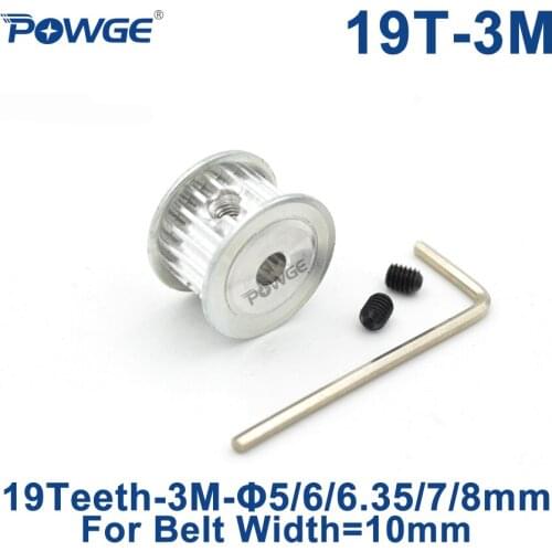 POWGE Act Tooth 19 Teeth HTD 3M synchronous Pulley Bore 5/6/6.35/7/8mm for Width 10mm 3M Timing belt HTD3M pulley 19Teeth 19T