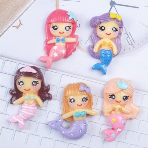 10 pcs/lot Kawaii Mermaid Flatback Resin Cabochon Craft For DIY Phone Case Hair Bow Clip Decoration Supplies Embellishment