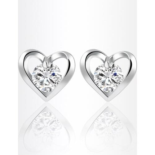 12 pairs/lot Gold Silver Color Heart Earrings Crystal Stones Hollow Love Charm Stud Earring Women Jewelry Rhinestone Accessories