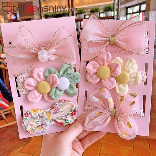 Balleenshiny 3PCS Baby Girls Flower Pink Bows Headbands Elastic Newborn Kids Hair Accessories Floral Bowknot Crown Headdress