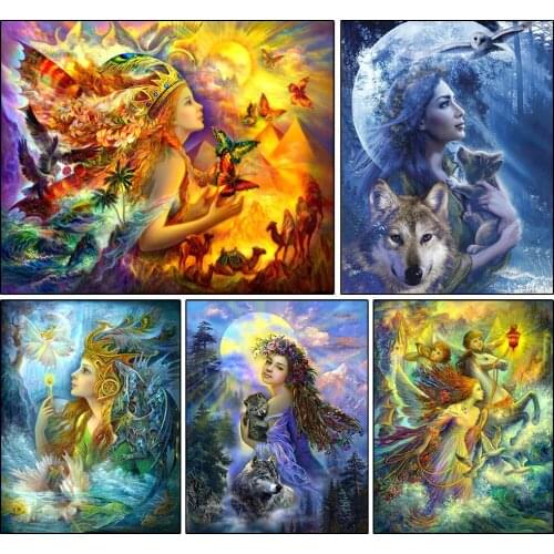 5D DIY Diamond Painting Fantasy Picture "Girl and Wolf" Full Square Drill Embroidery Animal Mosaic Art Rhinestone Resin Material