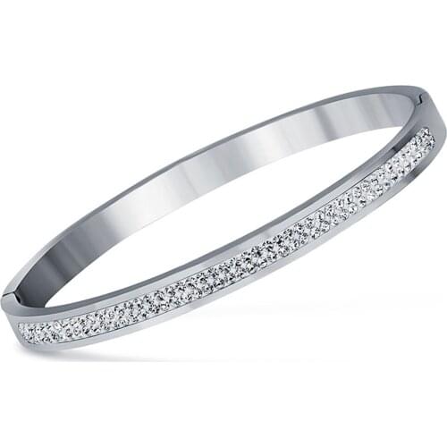 10PCS/Lot Stainless Steel With Crystal Rhinestone Bracelet & Cuff Bangle for Women Fashion Jewelry Gift Wholesale