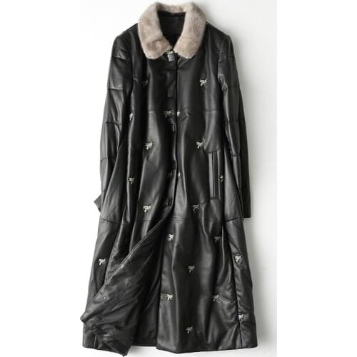 Geniune Leather Down Coat Women Korean Fashion Sheepskin Leather Mink Fur Collar Jacket HQ19-YFG810B YY331