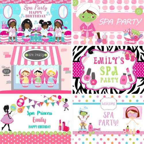 Sensfun Girls Spa Birthday Party Backdrops For Photography Makeup Kids Friends Cartoon Backgrounds Photo Studio Customized