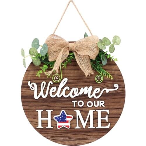 Rustic Round Welcome Sign Wall Front Door Home Decoration Hanging Sign Ornament Flower Wall Wreath Outdoor Indoor
