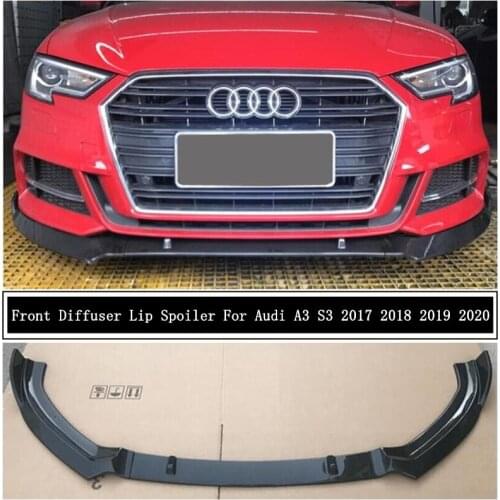 For Audi A3 S3 2017 2018 2019 2020 Front Bumper Diffuser Lip Spoiler High Quality ABS Bright Black Auto Accessories