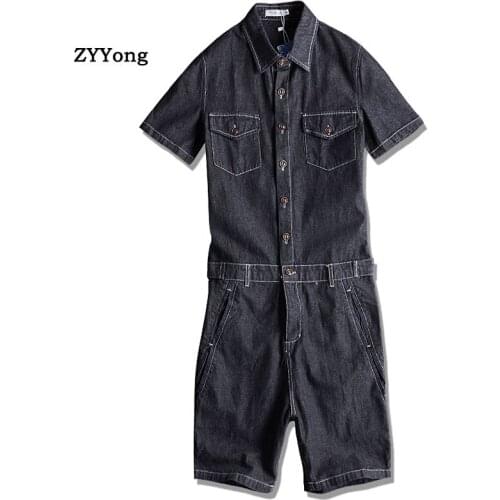 ZYYong Mens Skull Printed Short Sleeves Slim Jumpsuits Summer Letters Overalls Knee Length Shorts Jeans Capri Mens Jeans