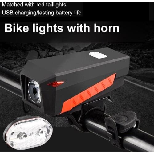Bicycle Horn Light USB Rechargeable Bicycle Front Light Waterproof Cycling Headlamp Rear Lamp with Horn Set Night Lighting