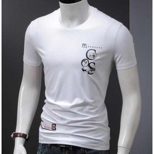 Men Short Sleeve O-Neck White T Shirt Summer Cotton Stretch Slim Fit T-Shirts Mens Fashion Letter Printed Tshirt Size S-4XL