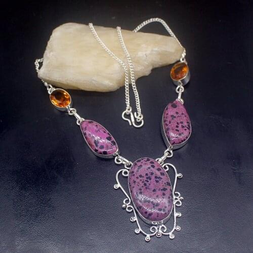 Gemstonefactory Jewelry Big Promotion 925 Silver New Coming Natural Dalmatian Jasper Topaz Women Chain Necklace 48cm 202101399