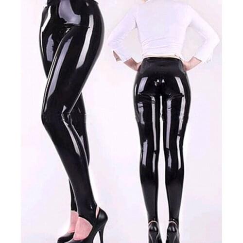 Hot Sale High Waist Black Latex Leggings with Stirrups Custom Made