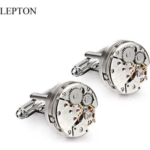 Hot Watch Movement Cufflinks for immovable Stainless Steel Steampunk Gear Watch Mechanism Cuff links for Mens Relojes gemelos