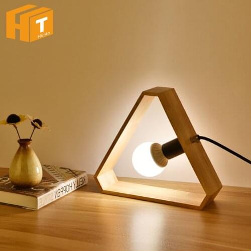 Art Wood Desk Lamps Nordic Modern Triangle Table Light With E27 Bulb for Living Room Bedroom Bedside Table Lamp Decoration