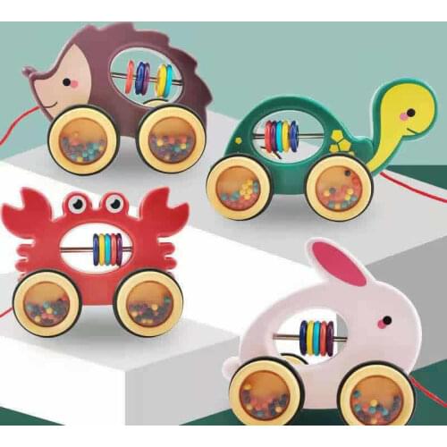 Baby Cartoon Animal Pull Rope Car Toys Kids Crawling Learn To Walk Toys Children Drag Toy Car with Hand Rope Kids Birthday Gift