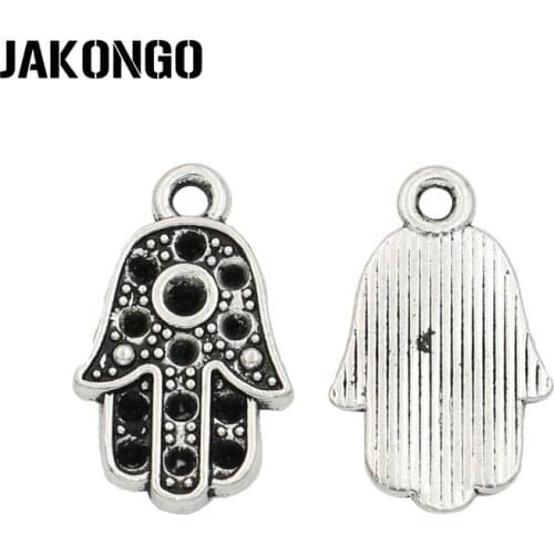 JAKONGO Antique Silver Plated Fatima Hand Charms Pendant for Jewelry Making Bracelet Accessories DIY Handmade 20x12mm 20PCS/lot