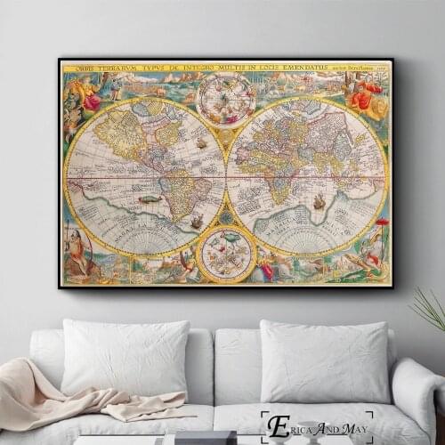 Map Old World Artwork Vintage Posters and Prints Wall art Decorative Picture Canvas Painting For Living Room Home Decor Unframed