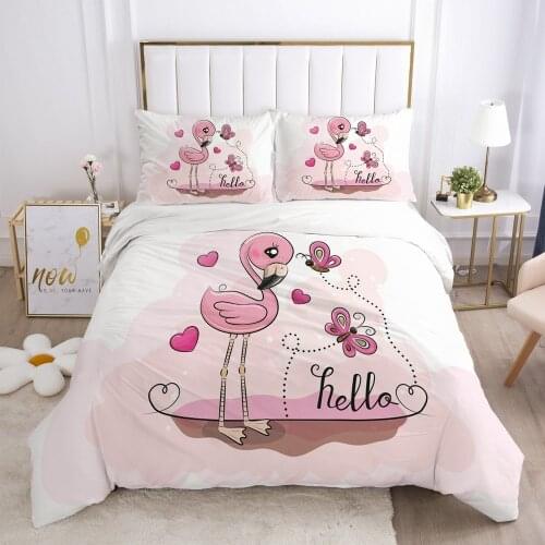 Girls Princess Cartoon Bedding Set for Baby Kids Children Crib Duvet Cover Set Pillowcase Blanket Quilt Cover Cute flamingo