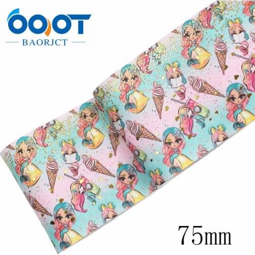 3”'2Y Cartoon mermaid Printed Grosgrain Ribbon ribbons for hair bows ribbon for gift wrapping ribbon for crafts ,L-20114-49