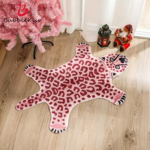Bubble Kiss 2020 Pink Carpet Rabbit Fur Printing Leopard And Lion Pattern Living Room Decor Rug Children Room Area Floor Mat Rug