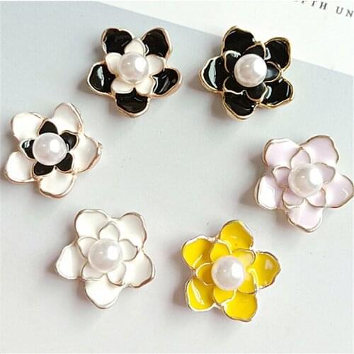Round Pearl Core Enamel Alloy Flower Patch Button Charms DIY Jewelry Accessories Material 10pcs 20mm Oil Drop Gold Tone Stickers