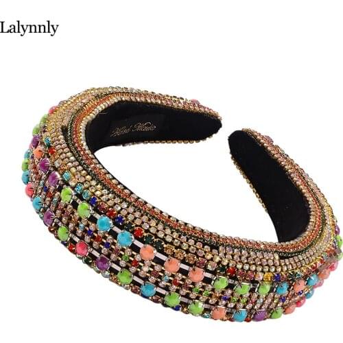 Lalynnly Shinning Colorful Rhiestone HairBands Wide Velvet Headband For Women Girls Wedding Hair Jewelry Accessories Tiara F2273