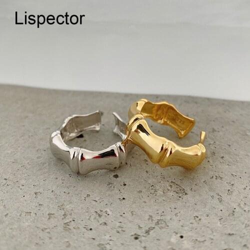 Lispector 925 Sterling Silver Simple Bamboo Joint Rings for Women Men Glossy Thick Wide Ring Unisex Statement Jewelry Gifts