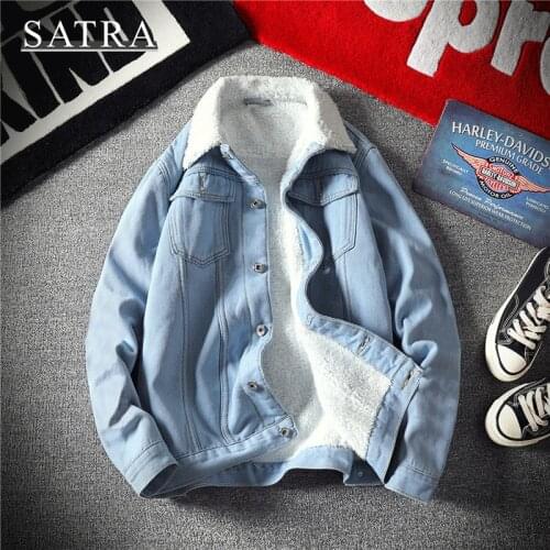 SATRA 2021 Autumn winter Classic Outerwear Warm Jeans Jacket Men,Fashion Trend Wool Liner Thicker Winter Fleece Denim Coats