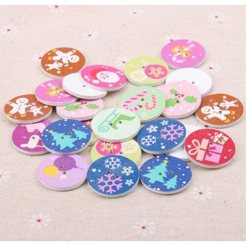 Mix Wooden Christmas Series Pattern Round Quare Scrapbooking Button Handmade Accessory Sewing Home Decoration DIY 25mm 20pcs