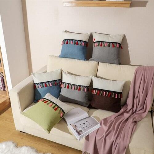 45x 45cm Linen Tassel Pillowcase Minimalist Sofa Pillow Cover Bedroom Cushion Cover Home Decoration for living Room Bed Room