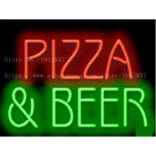 Pizza & Beer NEON SIGN REAL GLASS BEER BAR PUB LIGHT SIGNS store Shop Take OUT display Bulbs drink Wine food Lights 17*14"