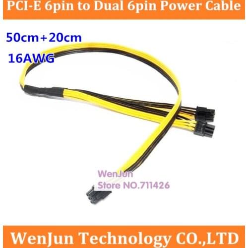 New PSU Power Supply Cables 16AWG wire PCI e Molex 6pin Male to 2 PCI-e 6pin 6p PCI Express Internal Power Splitter Ribbon Cable