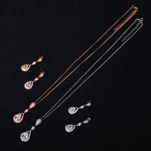 New Drops-shaped Pendant Necklace Set with Earrings Adjustable Elegant Shiny Wedding Bridal Jewelry Gifts for Women NOV99