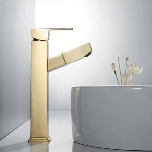 New Basin Faucet Single Lever Pull Out Brass sink Mixer Tap For Bathroom Basin Water Sink Mixer gold brush