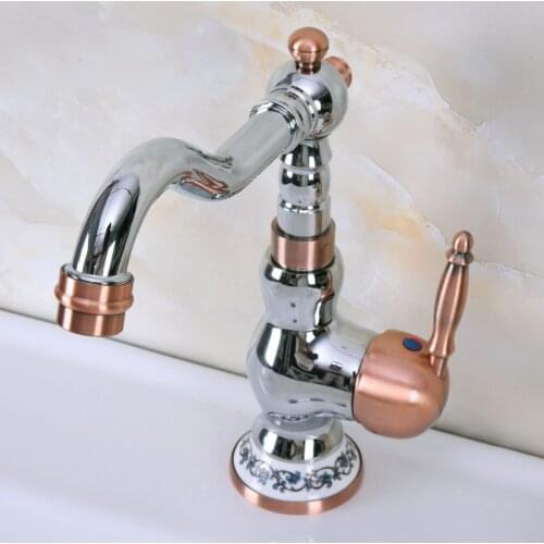 Polished Chrome Red Copper Brass Ceramic Swivel Spout Single Handle Kitchen/Bar Bathroom Sink Faucet Hot&Cold Mixer Tap anf905