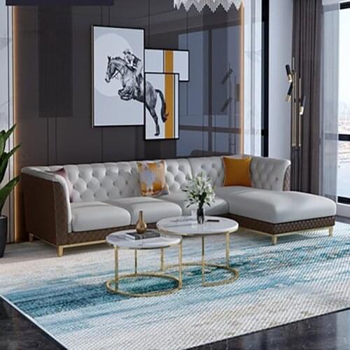 Light luxury leather sofa modern minimalist style luxury post-modern Hong Kong style living room small apartment Italian leather