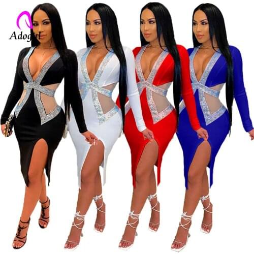 Elegant Silver Sequin Evening Party Dress Vestido De Festa Robe Hollow Out Deep V Neck Gown Formal Party Dress Office Lady Dress