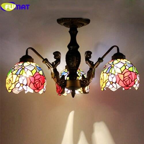 Tiffany Stained Glass Pendant Lamp Vintage Mermaid Metal Body Restaurant Living Room Suspension Lamp Dining Room Hotel Light