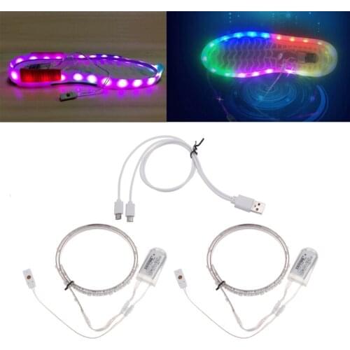 1 Pair Waterproof USB LED Shoes Strip Light 0.65mx2 RGB SMD3528 Flexible Decor Shoes Strip Light