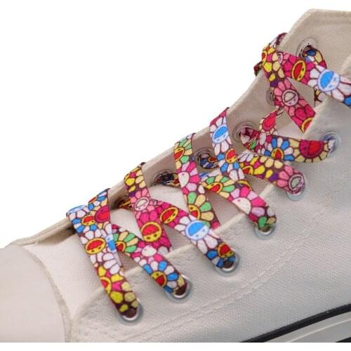 Weiou Women Child Sport Canvas Sneaker Shoelace 8mm Flat Printed Colorful Sunflowers Pattern Polyester Shoestrings Drop Shipping