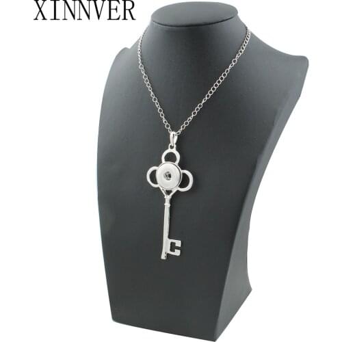 Xinnver Snap Buttons Jewelry Key Pendant Necklace With Charm Chain Necklace Fit 18/20mm Snaps Necklace Jewelry Women ZG008
